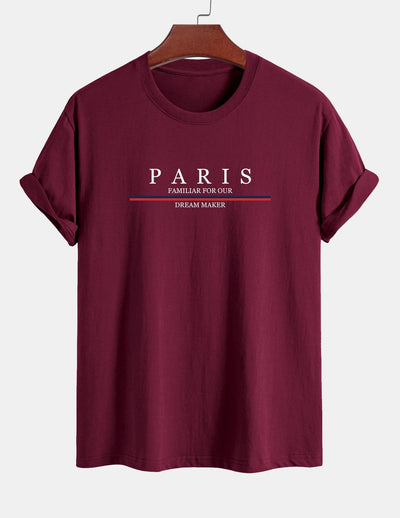 Arcadio® | Stripe Paris Slogan Print Cotton T-Shirt