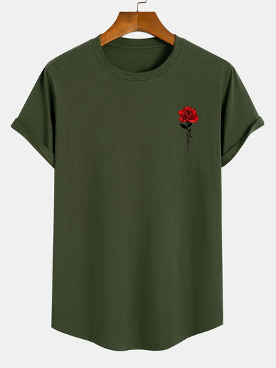Ben® | Rose Print Cotton Arc Hem T-Shirt