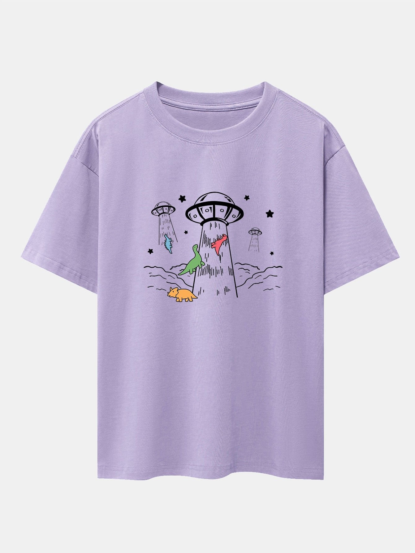 Xavier® | Ufo Take Away Dinosaurs Print Drop Shoulder Oversize T-Shirt