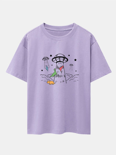 Xavier® | Ufo Take Away Dinosaurs Print Drop Shoulder Oversize T-Shirt
