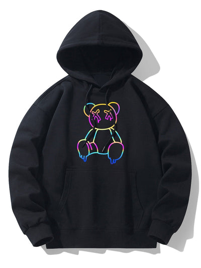 Xavier | Gradient Dissolving Bear Print Drop Shoulder Relaxed Hoodie