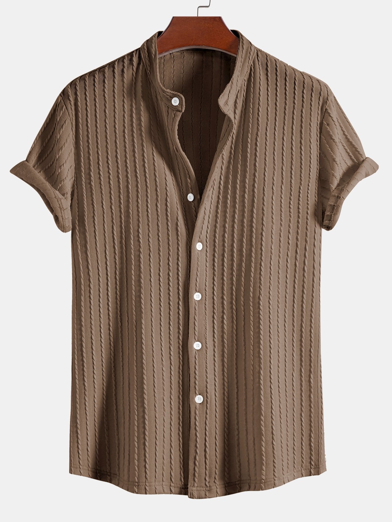 Akira® | Muscle Fit Stand Collar Knitted Ribbed Shirt