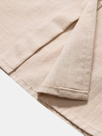 Altiok® | Linen Look Cotton Blend Stand Collar Shirt