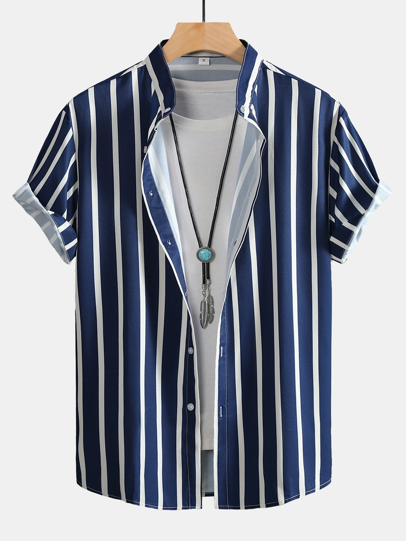 Andreas® | Striped Button Up Stand Collar Shirt