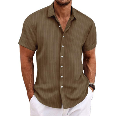 Men's Cotn Linen Stripe Print Loose Short Sleeve Lapel Shirt