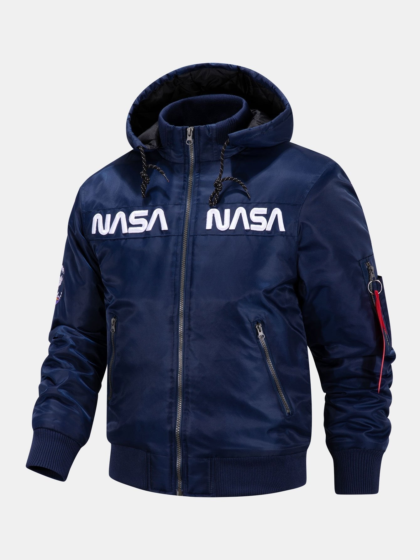 Jos�� | NASA Embroidery Quilted Lined Detachable Hooded Bomber Jacket