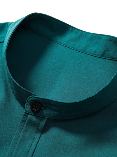 Arvid® | Muscle Fit Stripe Threaded Cuff Stand Collar Shirt