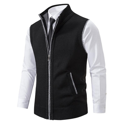 Men's Casal Solid Color Stand Collar Sleevelessnitted Vest