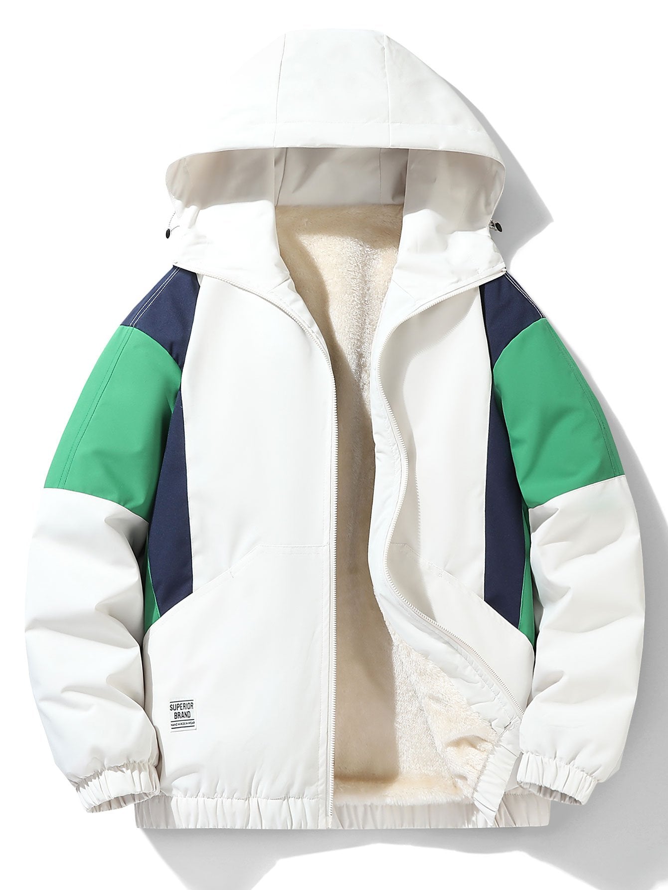 Fernando | Teddy Fleece Lined Color Block Hooded Windbreaker
