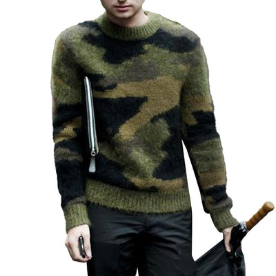 Men's Vine Camoflage Jacqard Crew Neck Sweater
