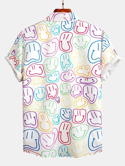 Alfread® | Colorful Smiley Print Button Up Shirt