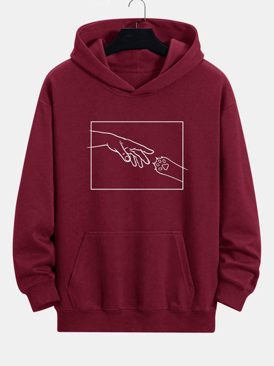 Edward | Hand And Cat Paw Print Relax Fit Hoodie