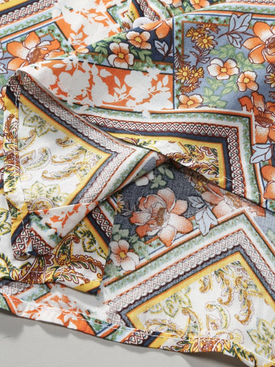 Aodhan® | Floral Border Print Button Up Shirt