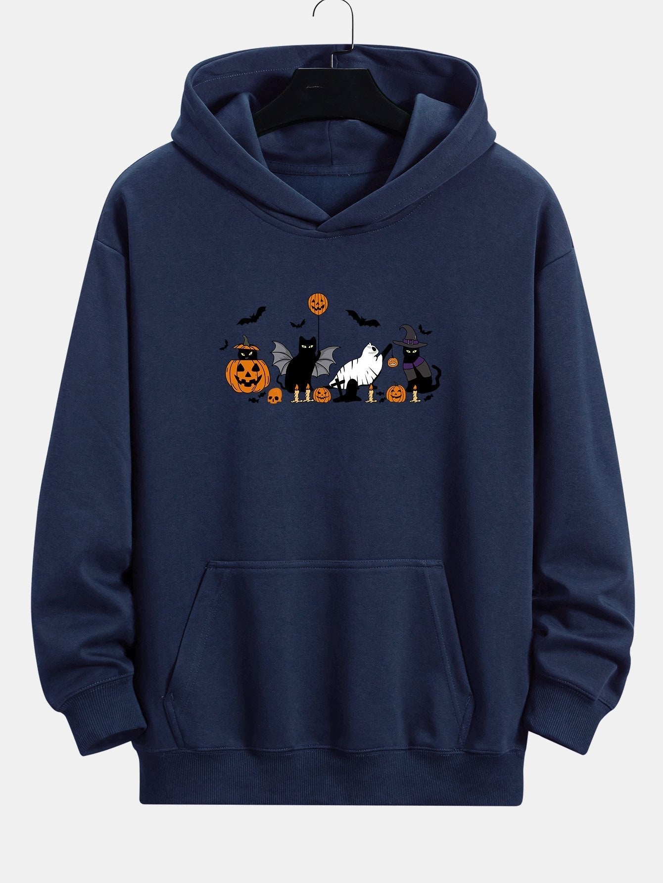 Dallas | Halloween Pumpkin Black Cat Print Relax Fit Hoodie