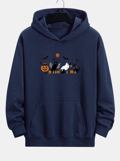 Dallas | Halloween Pumpkin Black Cat Print Relax Fit Hoodie