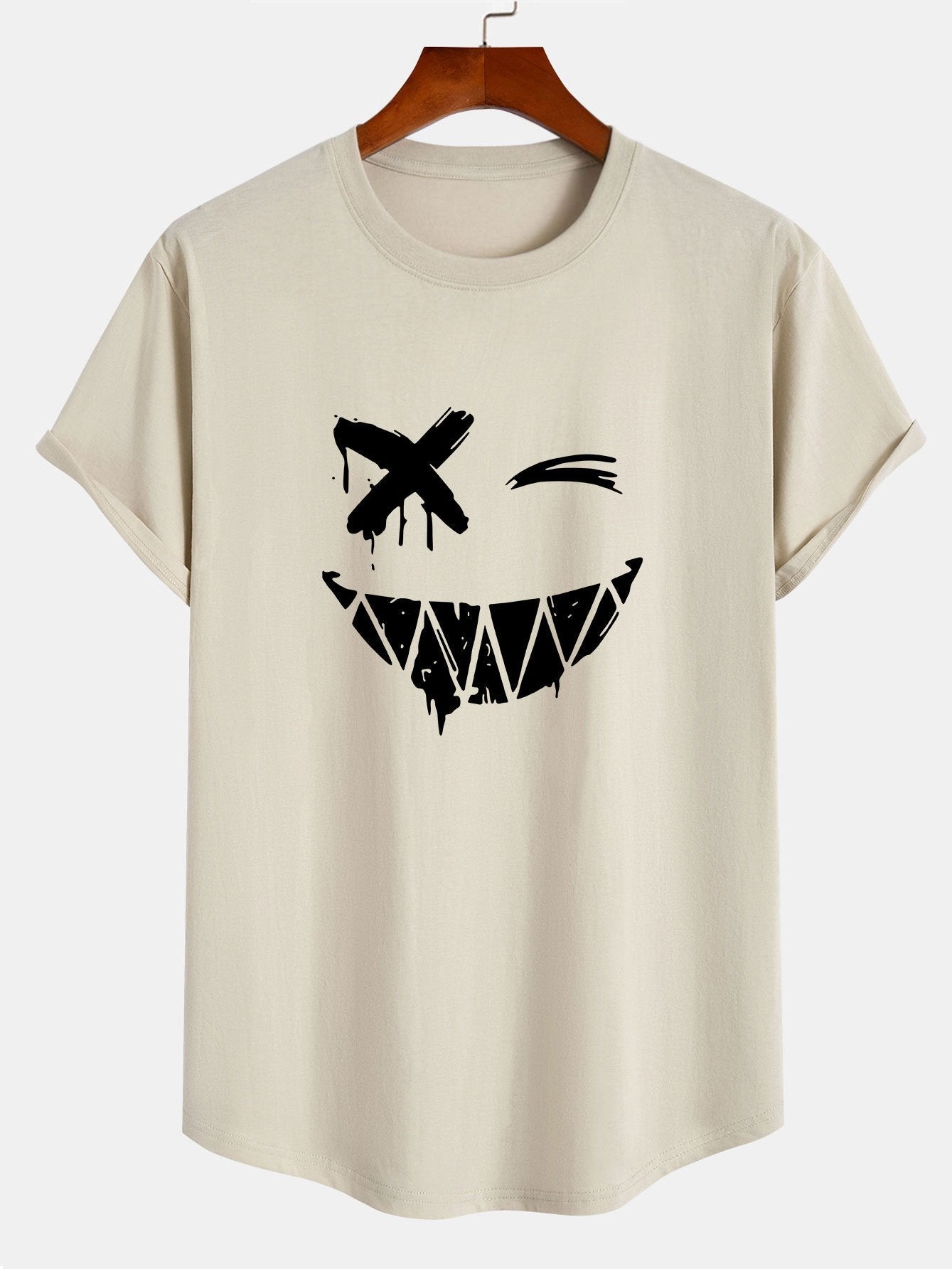 Nathaniel® | Smiley Face Print Cotton Arc Hem T-Shirt