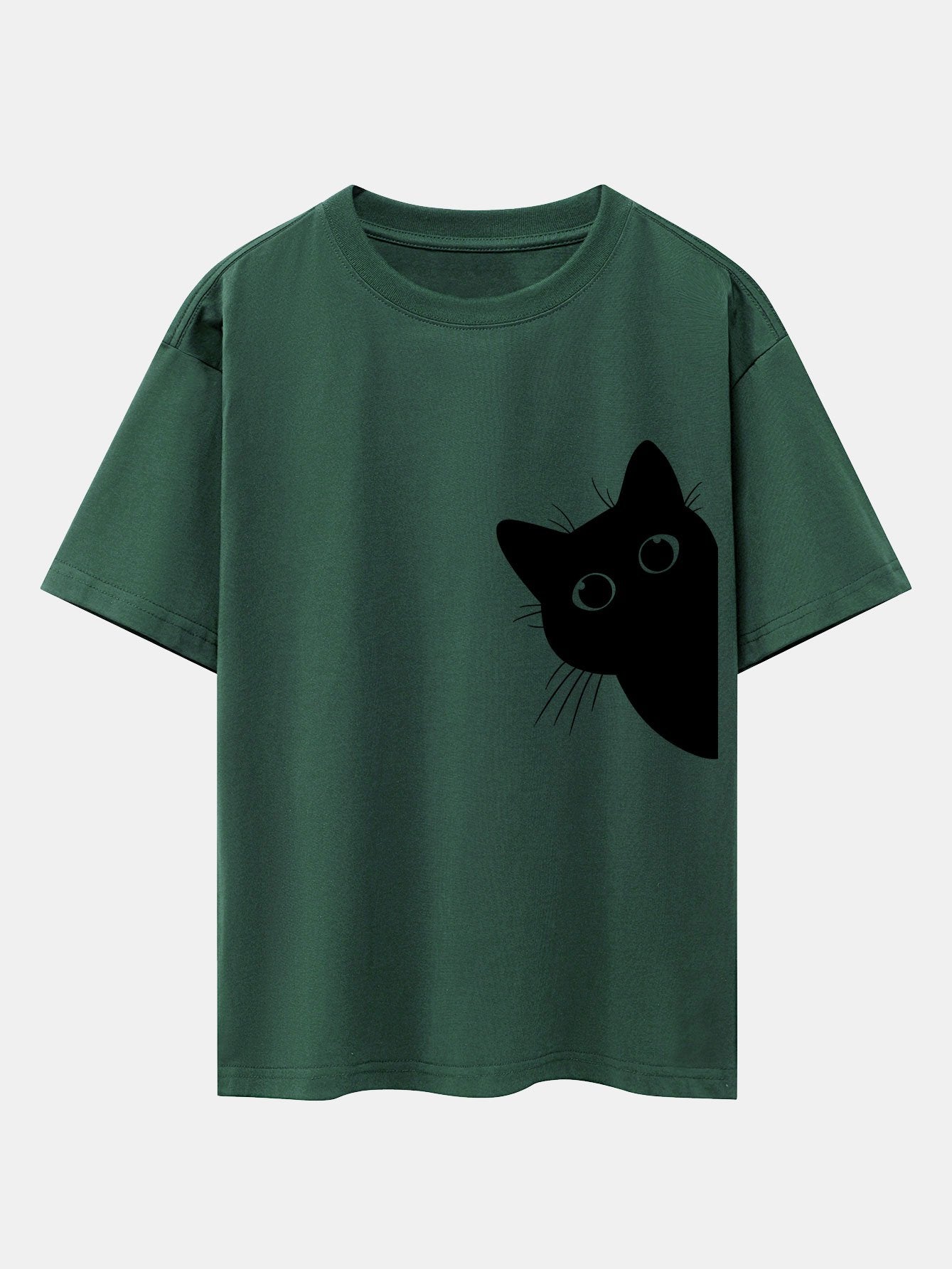 Severo® | Black Cat Print Drop Shoulder Oversize T-Shirt