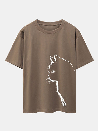 Héctor® | Cat Silhouette Print Drop Shoulder Oversize T-Shirt