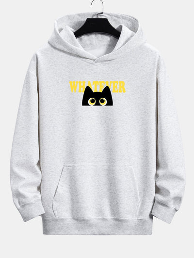 Leland | Whatever Black Cat Print Relax Fit Hoodie