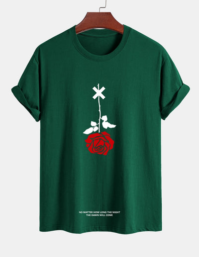 Teobaldo® | Inverted Rose Slogan Print Cotton T-Shirt