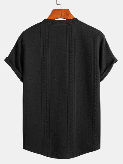 Tomás® | Short Sleeve Geometric Jacquard Arc Hem T-Shirt & Drawstring Corduroy Cargo Jogger Pants