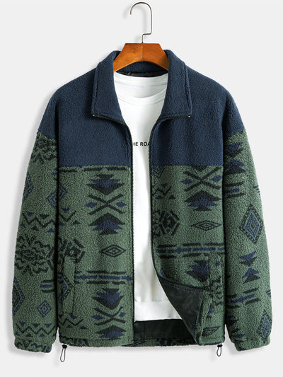 Alejandro | Aztec Print Patchwork Teddy Fleece Coat