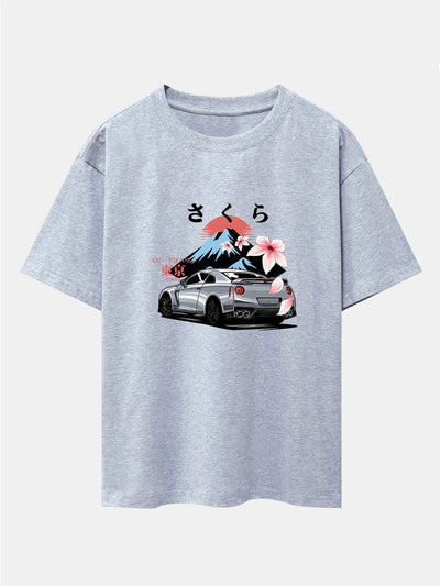 Howard® | Tokyo Cherry Blossoms Car Print Drop Shoulder Oversize T-Shirt