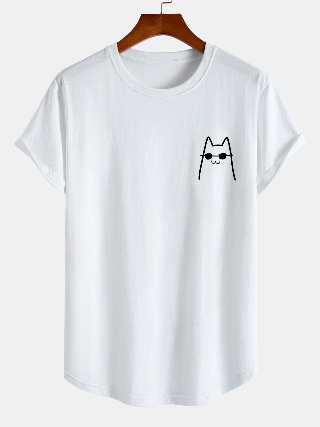 Anthony® | Cat With Sunglasses Print Cotton Arc Hem T-Shirt