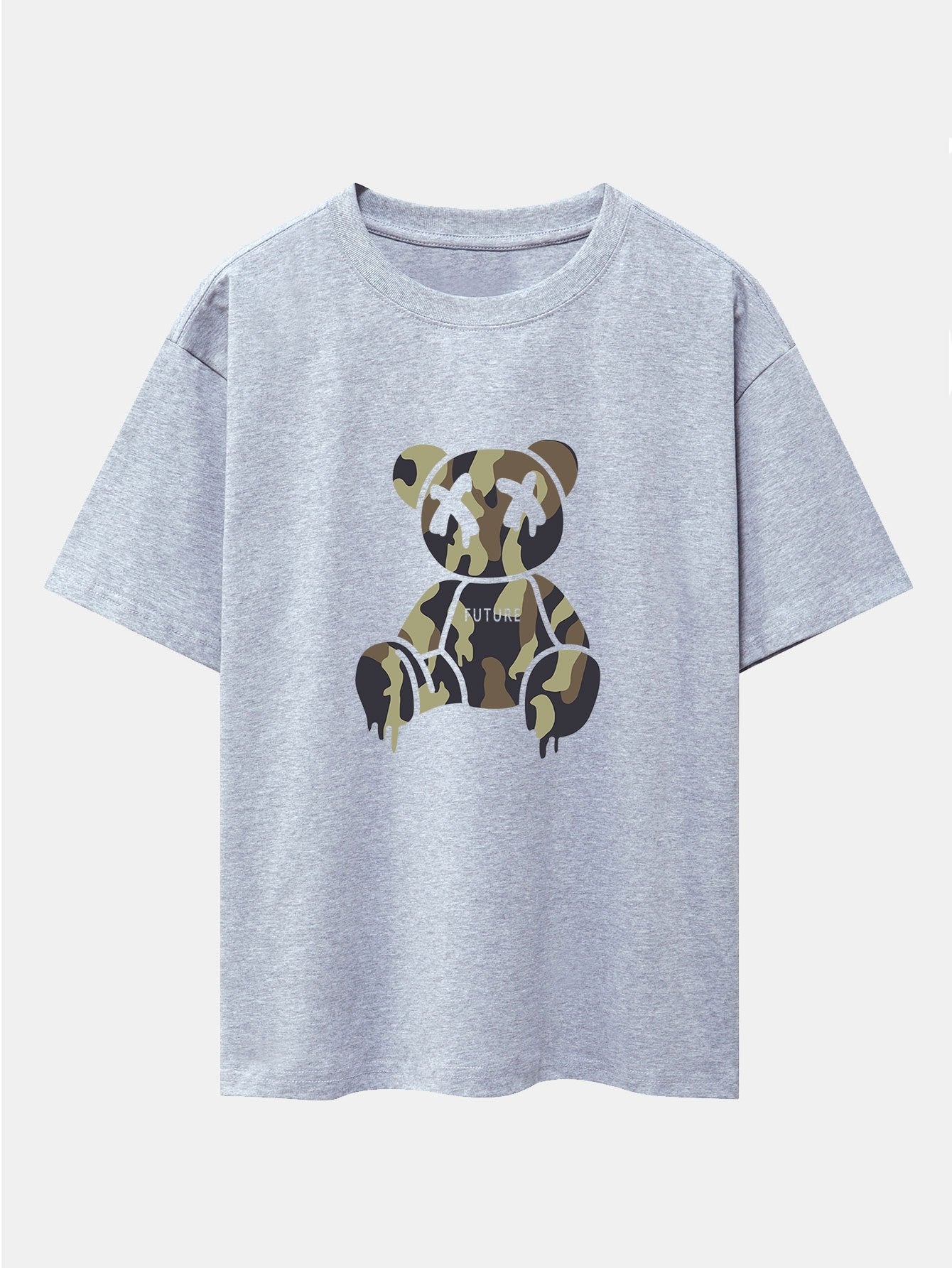 Cristian® | Camouflage Dissolving Bear Print Drop Shoulder Oversize T-Shirt