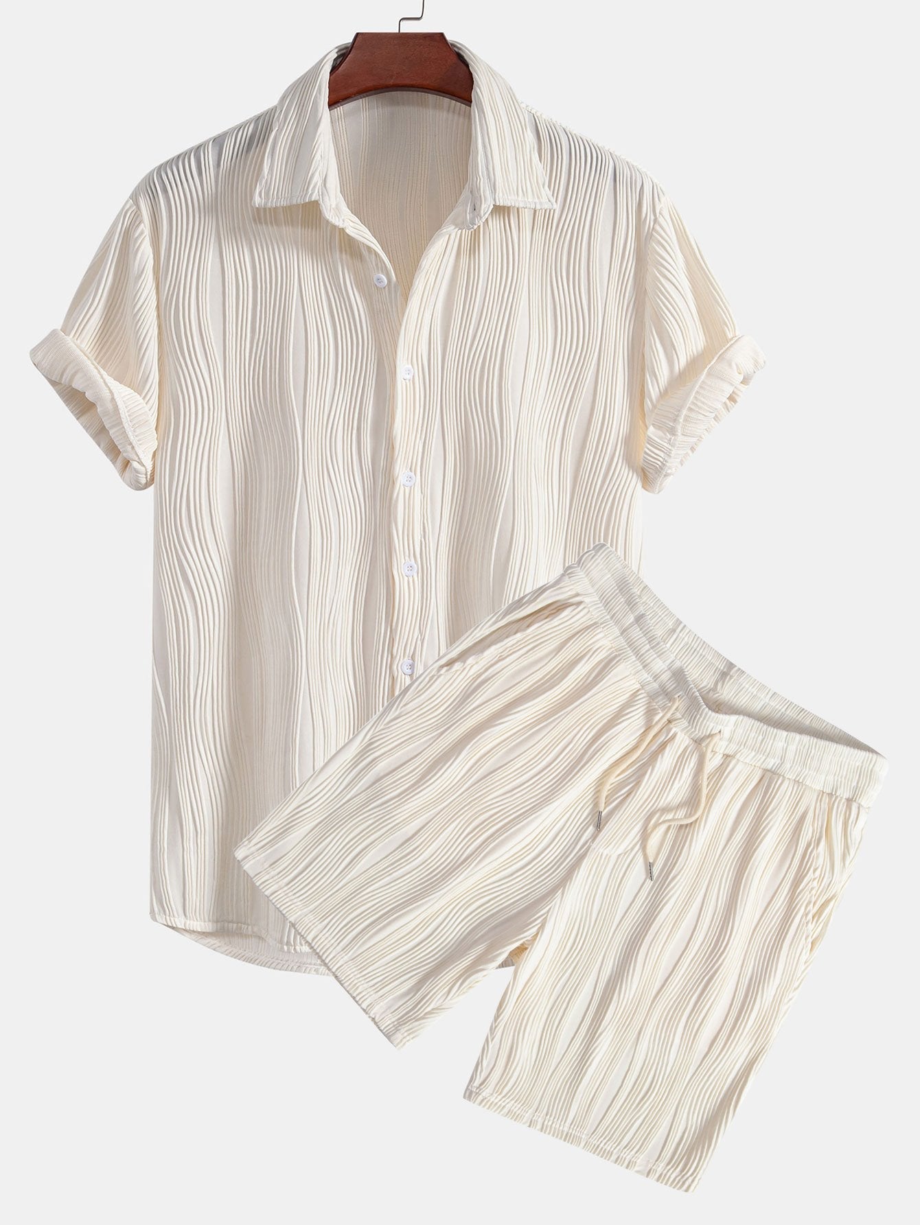 Basilio® | Wave Textured Button Up Shirt & Shorts