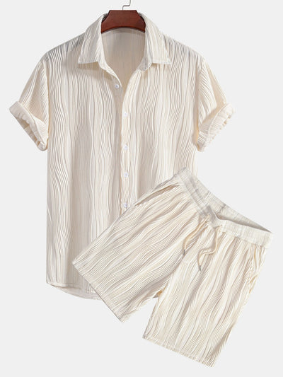 Basilio® | Wave Textured Button Up Shirt & Shorts