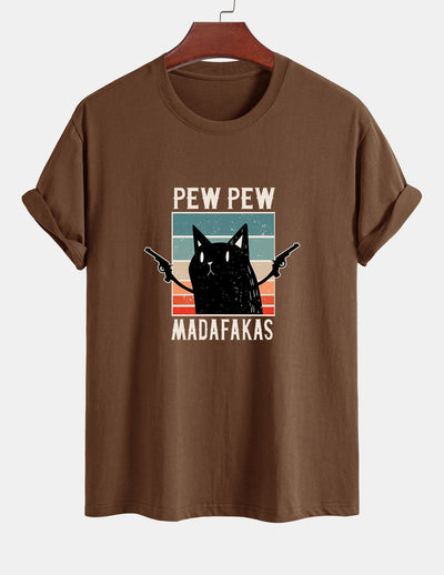 Tadeo® | Black Cat Print Cotton T-Shirt