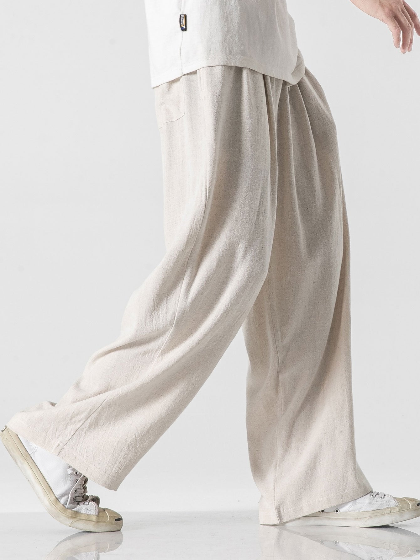 Ewan® | Wide Relax Fit Trousers In Linen And Cotton Mix