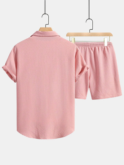 Dionisio® | Checkerboard Texture Button Up Shirt & Drawstring Shorts