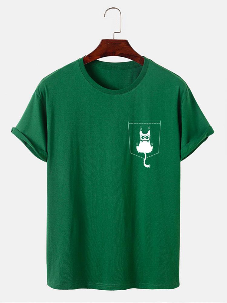 Hernán® | Cat Slipping Out Of Pocket Print T-Shirt