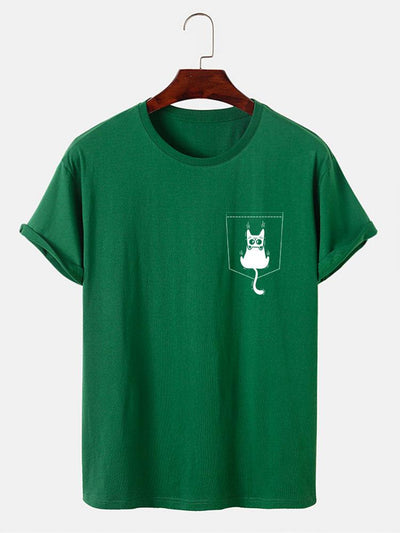 Hernán® | Cat Slipping Out Of Pocket Print T-Shirt