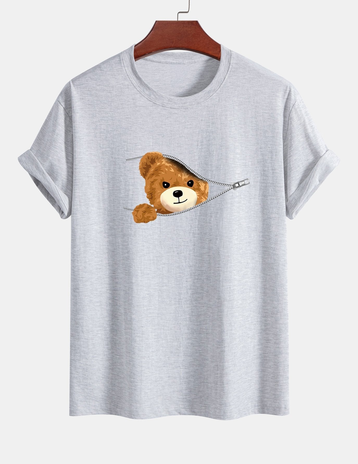 Yeray® | Zipper Bear Print Cotton T-Shirt