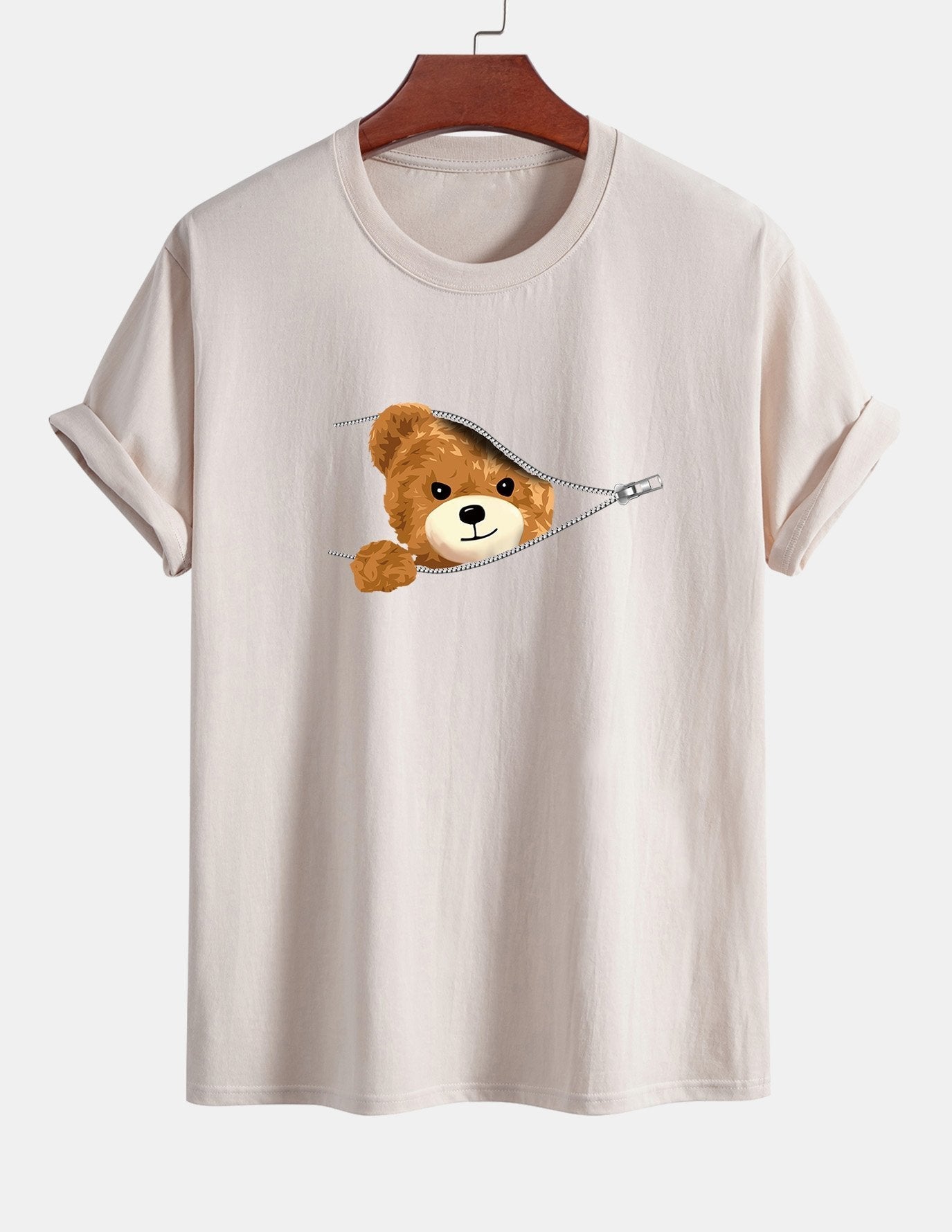 Yeray® | Zipper Bear Print Cotton T-Shirt
