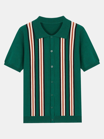 Jasper | Short Sleeve Striped Button Up Sweater Polo