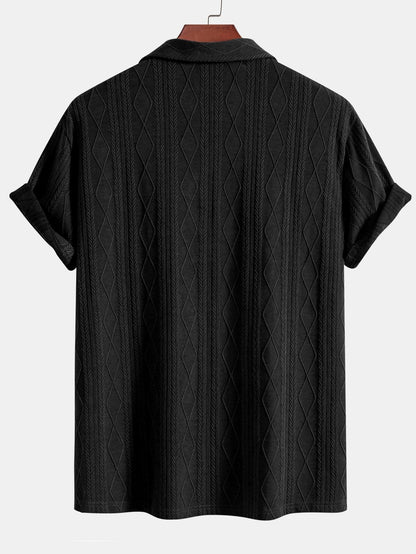 Ysidro® | Knitted Geometric Rhombus Jacquard Cuban Shirt