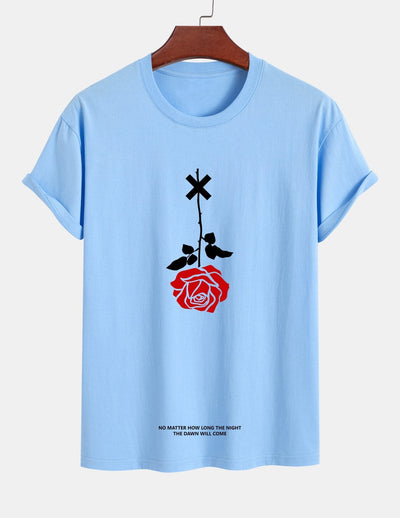 Teobaldo® | Inverted Rose Slogan Print Cotton T-Shirt