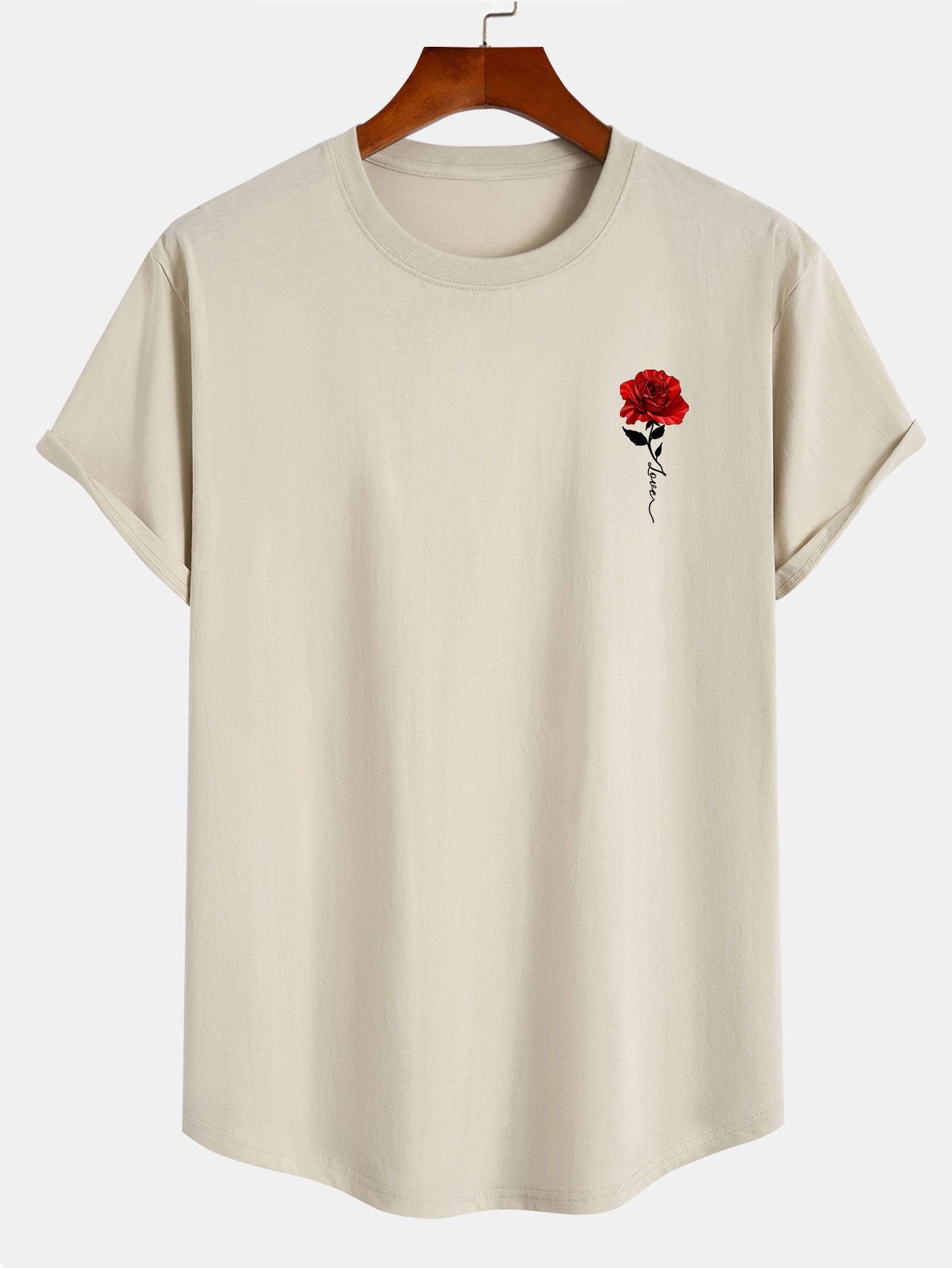 Alfred® | Rose Print Cotton Arc Hem T-Shirt