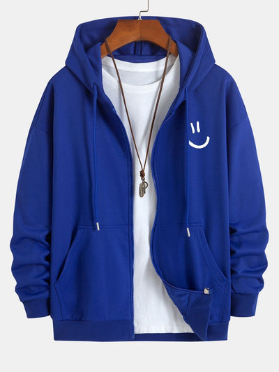 Shane | Smiley Face Print Relax Fit Zip Hoodie