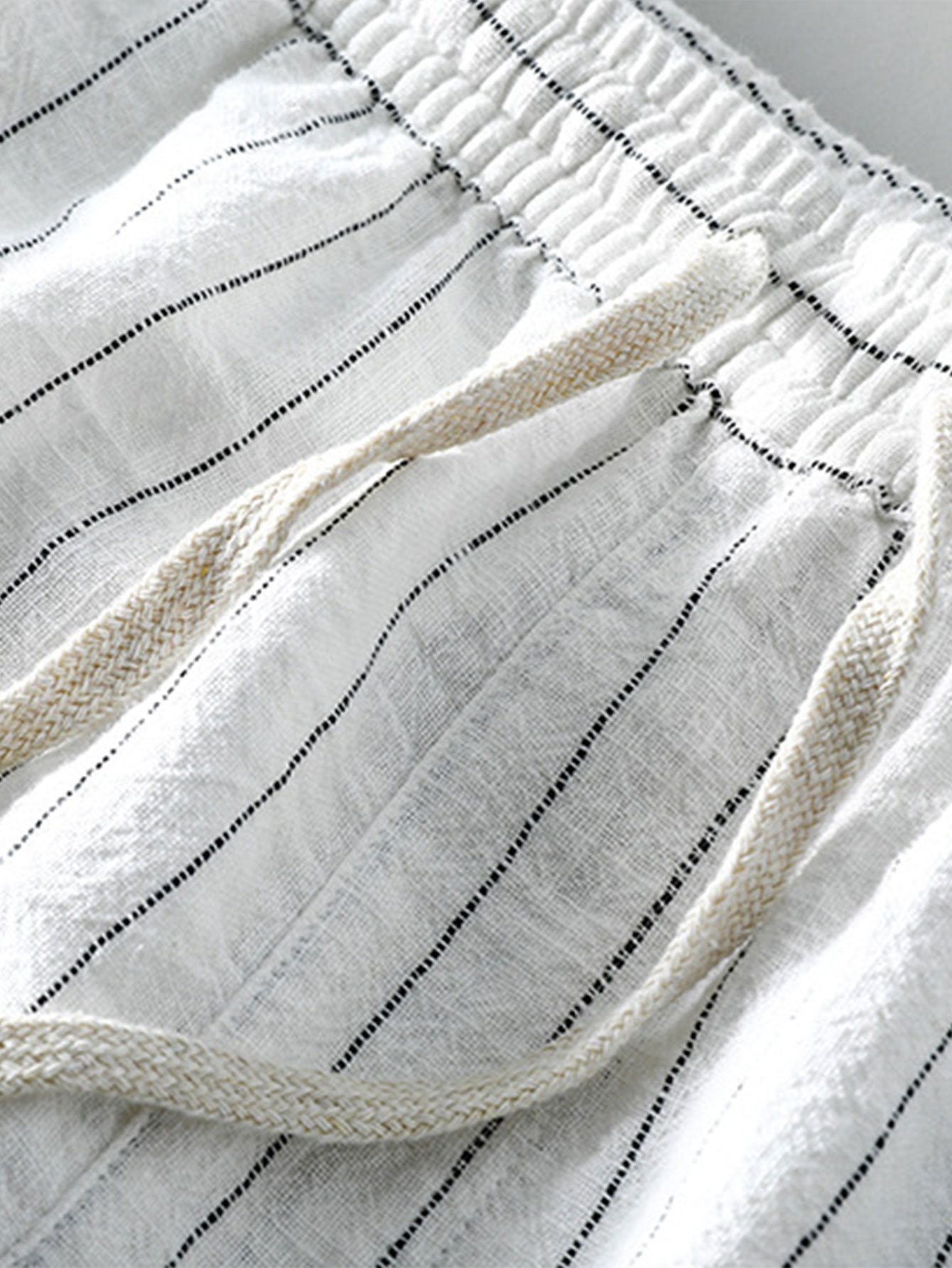 Barath® | Linen Cotton Blend Drawstring Striped Shorts
