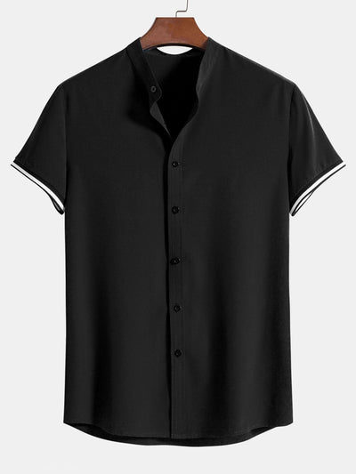 Arvid® | Muscle Fit Stripe Threaded Cuff Stand Collar Shirt