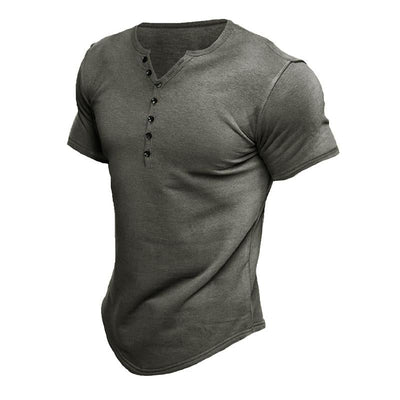 Men's Short Sleeve Solid Btn Henley T-Shirt