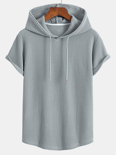 Adalton® | Knitted Waffle Arc Hem Hooded T-Shirt & Drawstring Waffle Shorts