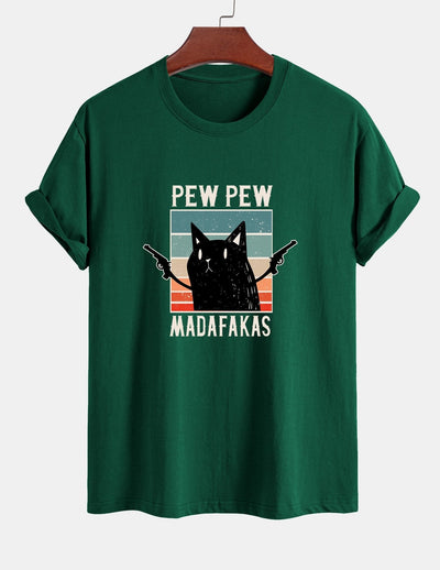 Tadeo® | Black Cat Print Cotton T-Shirt