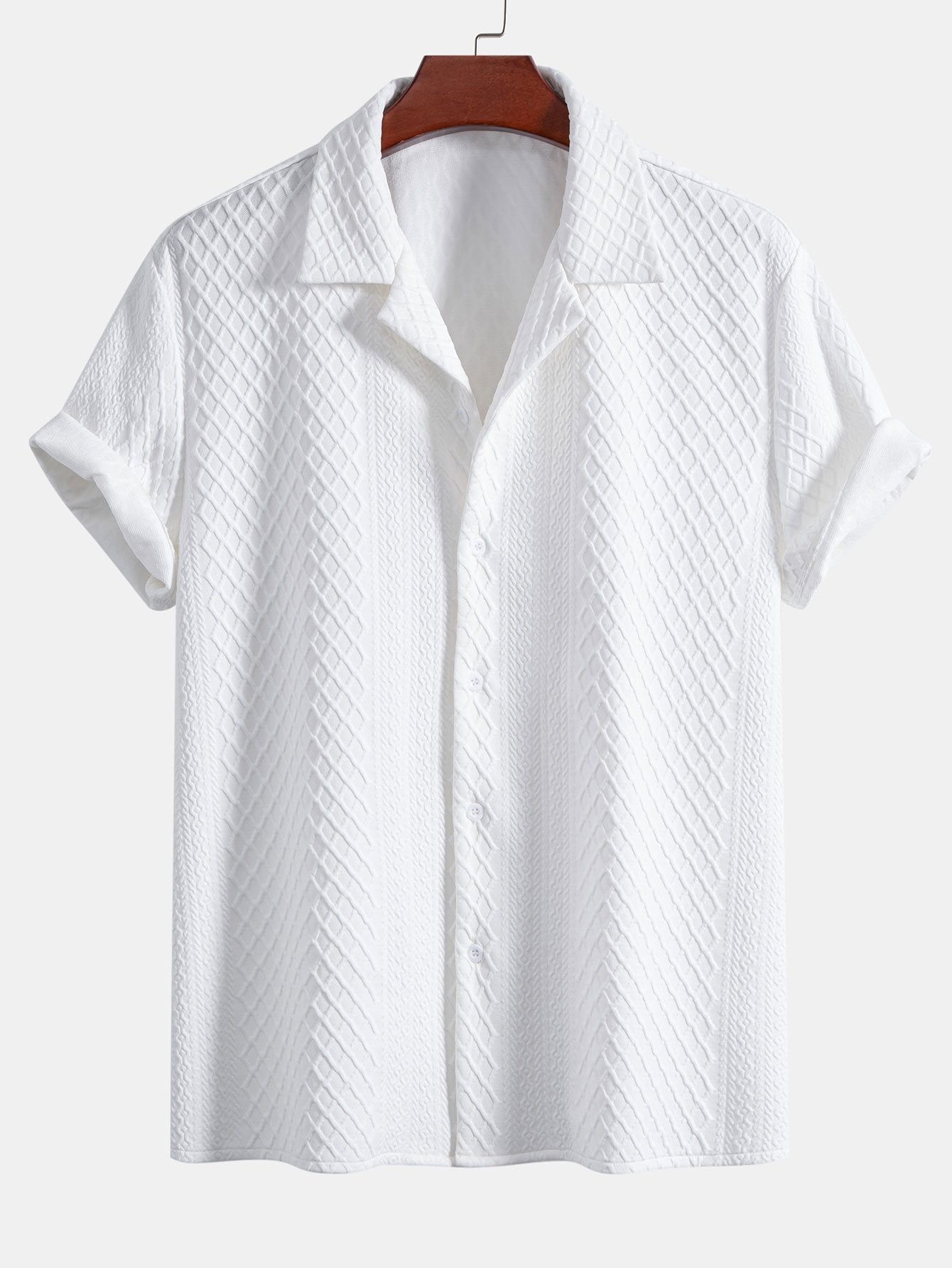 Apolinar® | Rhombus Geometric Jacquard Textured Cuban Shirt
