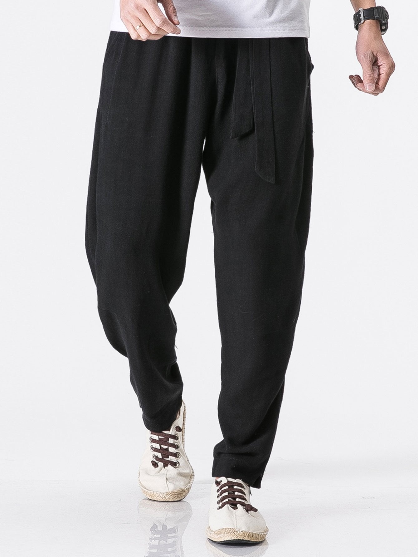 Judas® | Detachable Belt Relax Fit Linen And Cotton Blend Harem Pants
